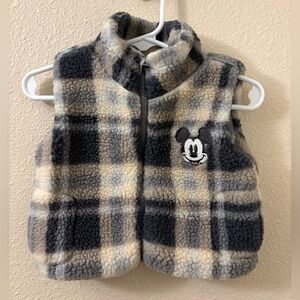 Disney Baby Mickey Mouse Black and Cream Plaid Fleece Vest 0/3 Months